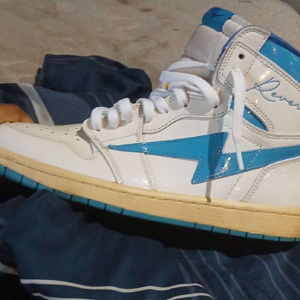 Men's White and Blue High-Top Sneakers